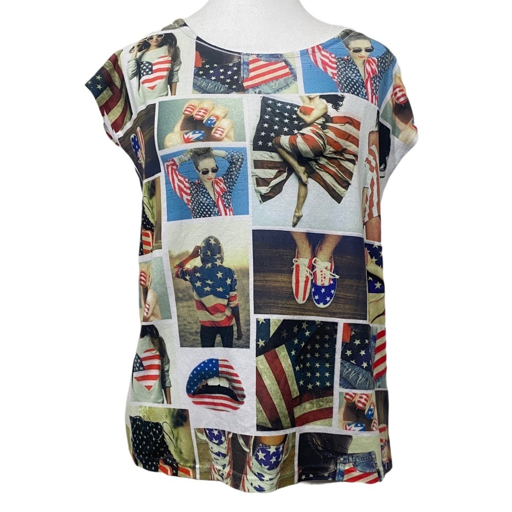Love by Chelsey Patriotic American Independence Day Open Back T-Shirt Size XL